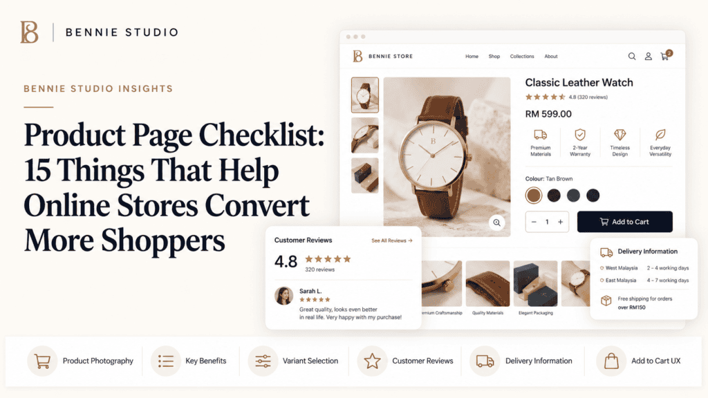 eCommerce product page with benefits, reviews and purchase options