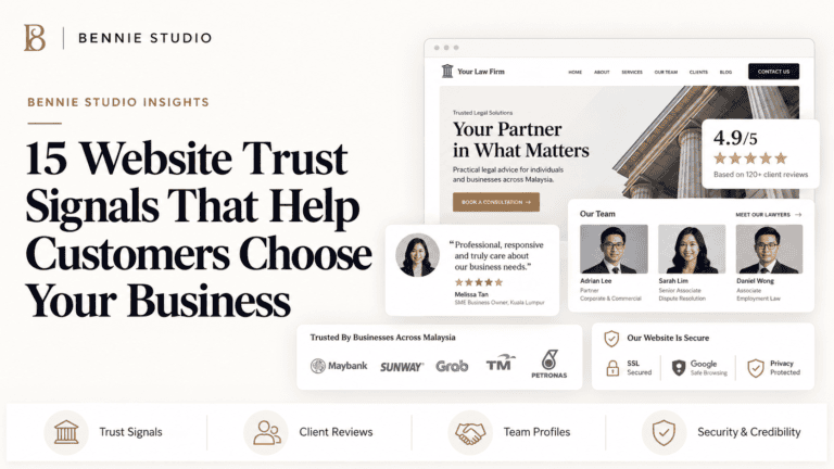 Website trust signals including reviews, credentials and team profiles