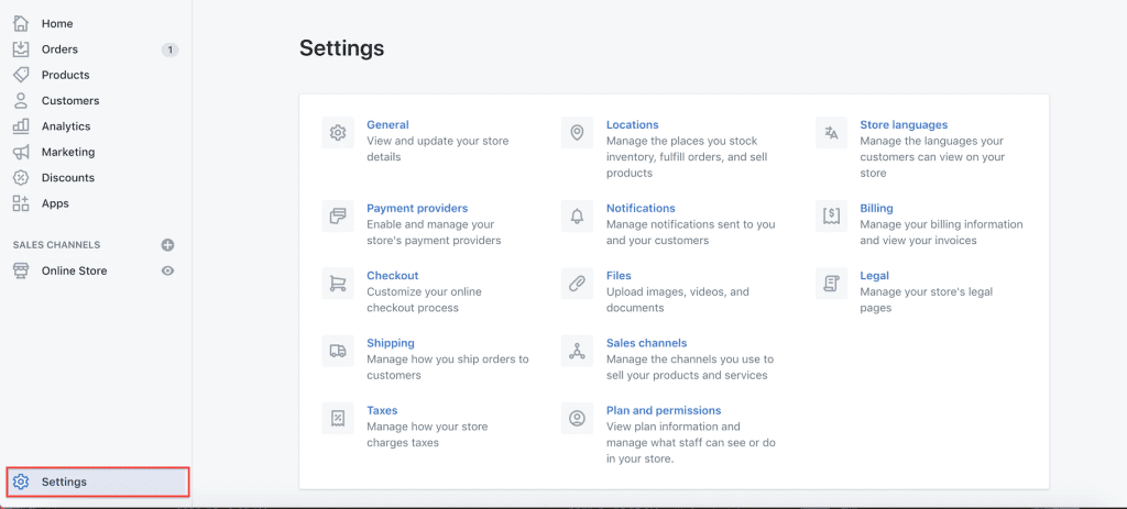 Shopify setting