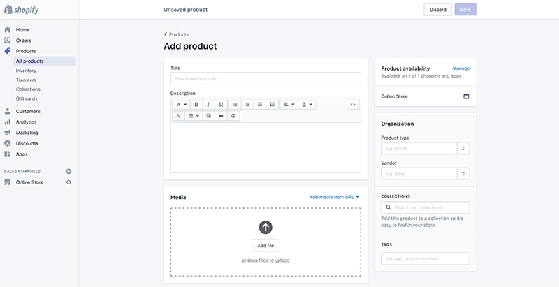 Shopify product setup