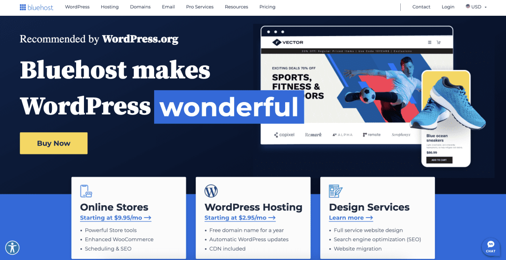 Bluehost WordPress hosting service