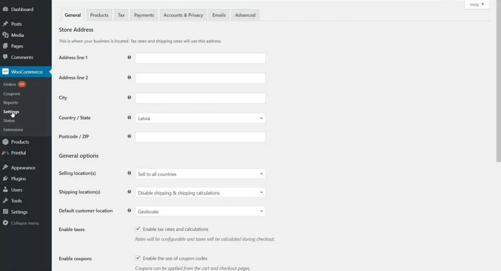 WordPress WooCommerce Setting