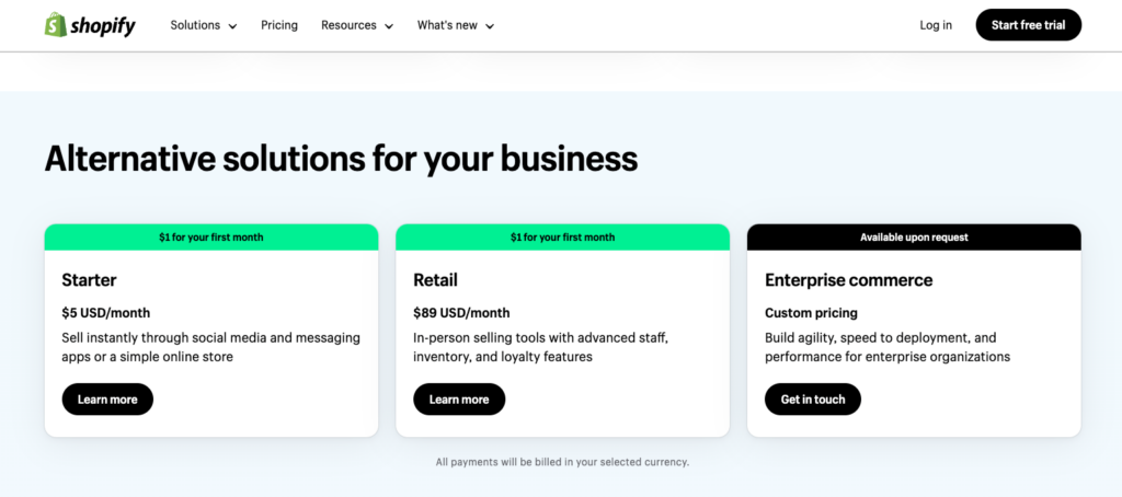 Shopify Pricing Plan Overview