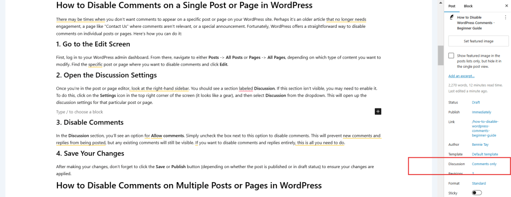 How to Disable Comments on a Single Post or Page in WordPress