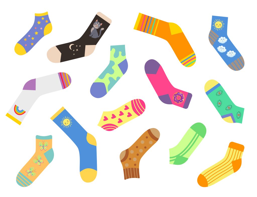 different cute socks flat vector illustrations set