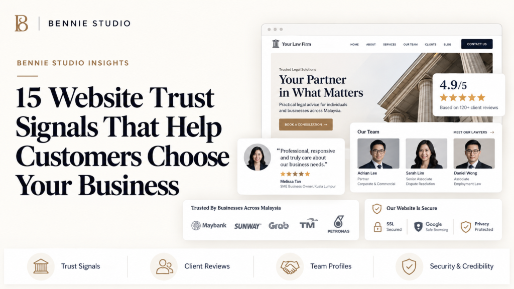 Website trust signals including reviews, credentials and team profiles